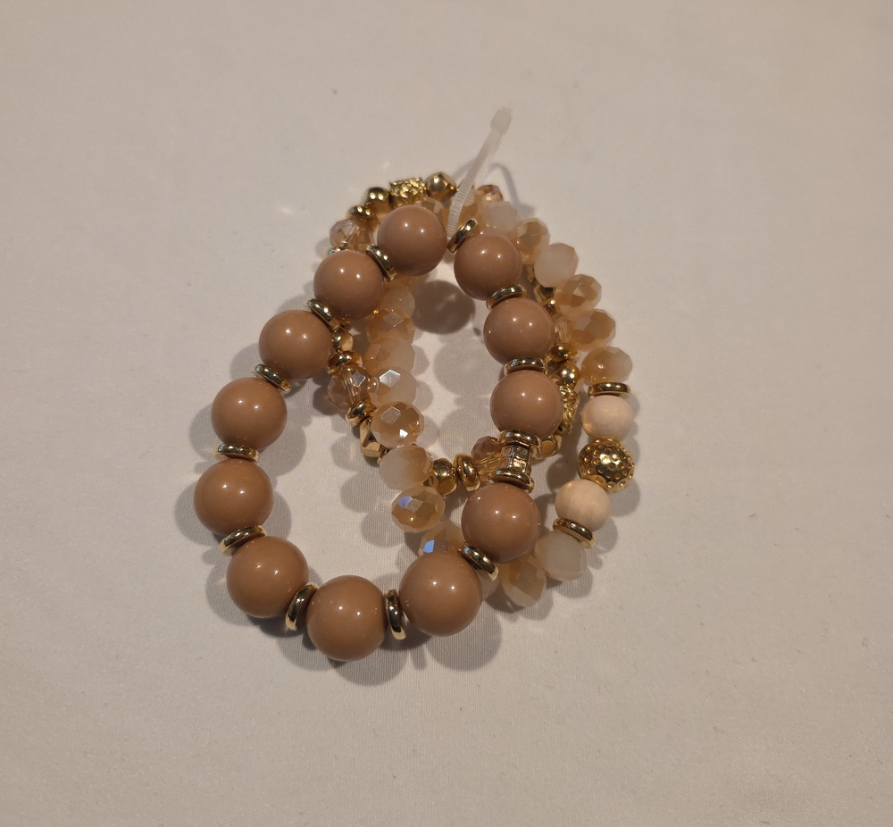 Neutral Beige and Gold Stretch Bracelet Set for Women